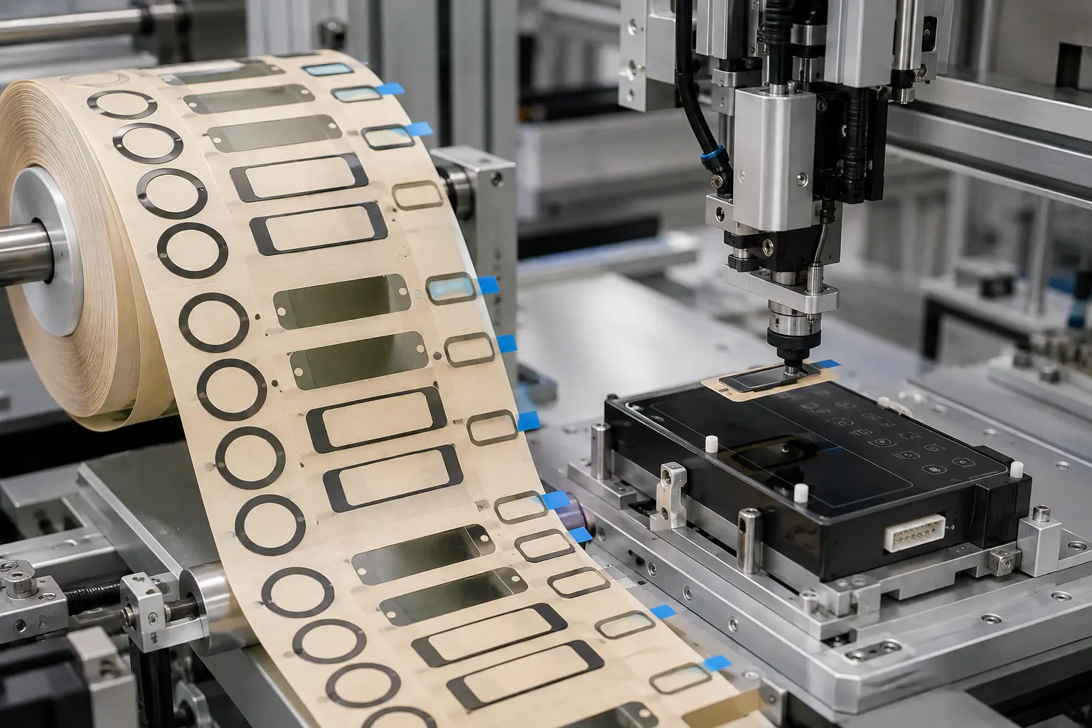 Piezas adhesivas troqueladas de precisión preparadas para montaje automático