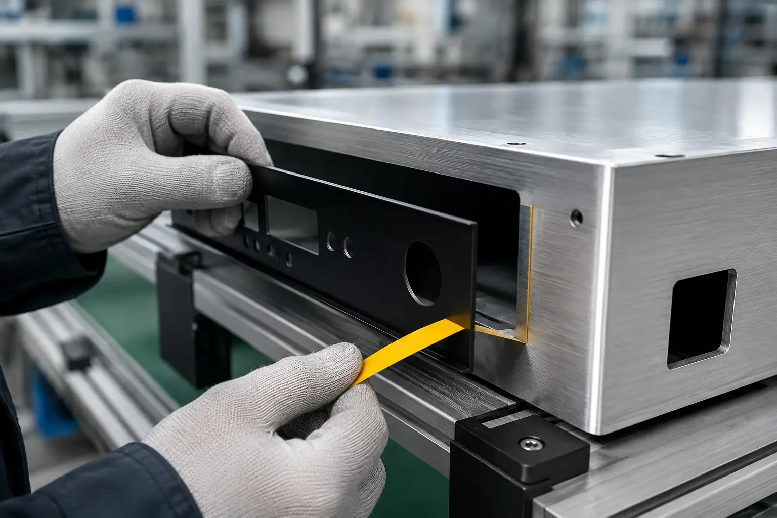 Cinta PET de doble cara para unir un panel de control a una carcasa de aluminio